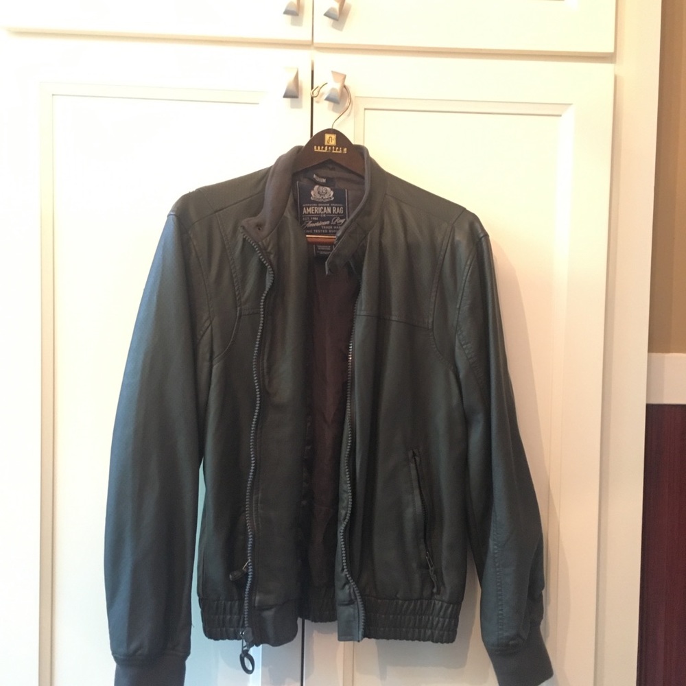 Grey Leather Bomber Jacket Gem